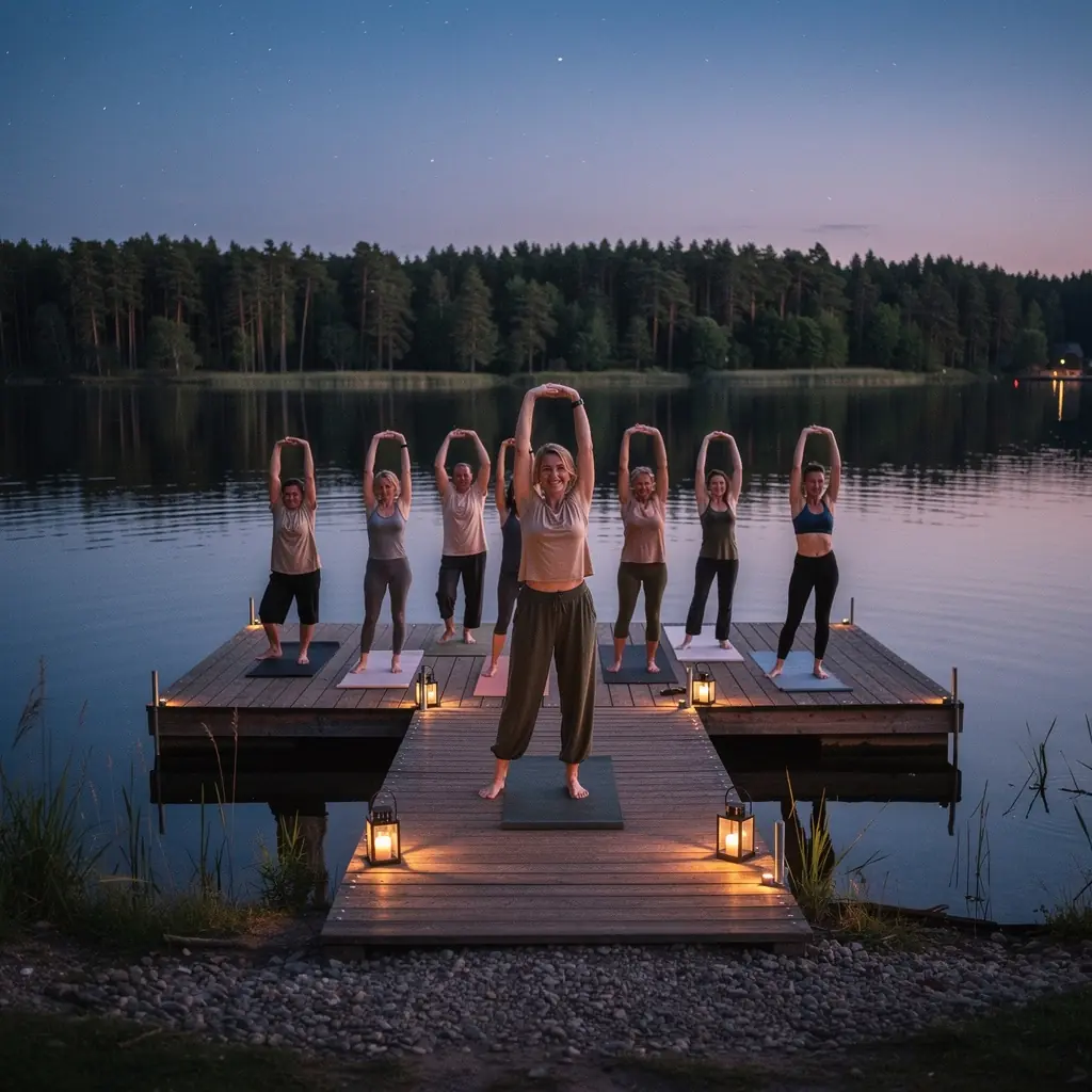 Zestaw akcesoriów do jogi, takich jak mata, poduszki i koc, przygotowany na sesję.